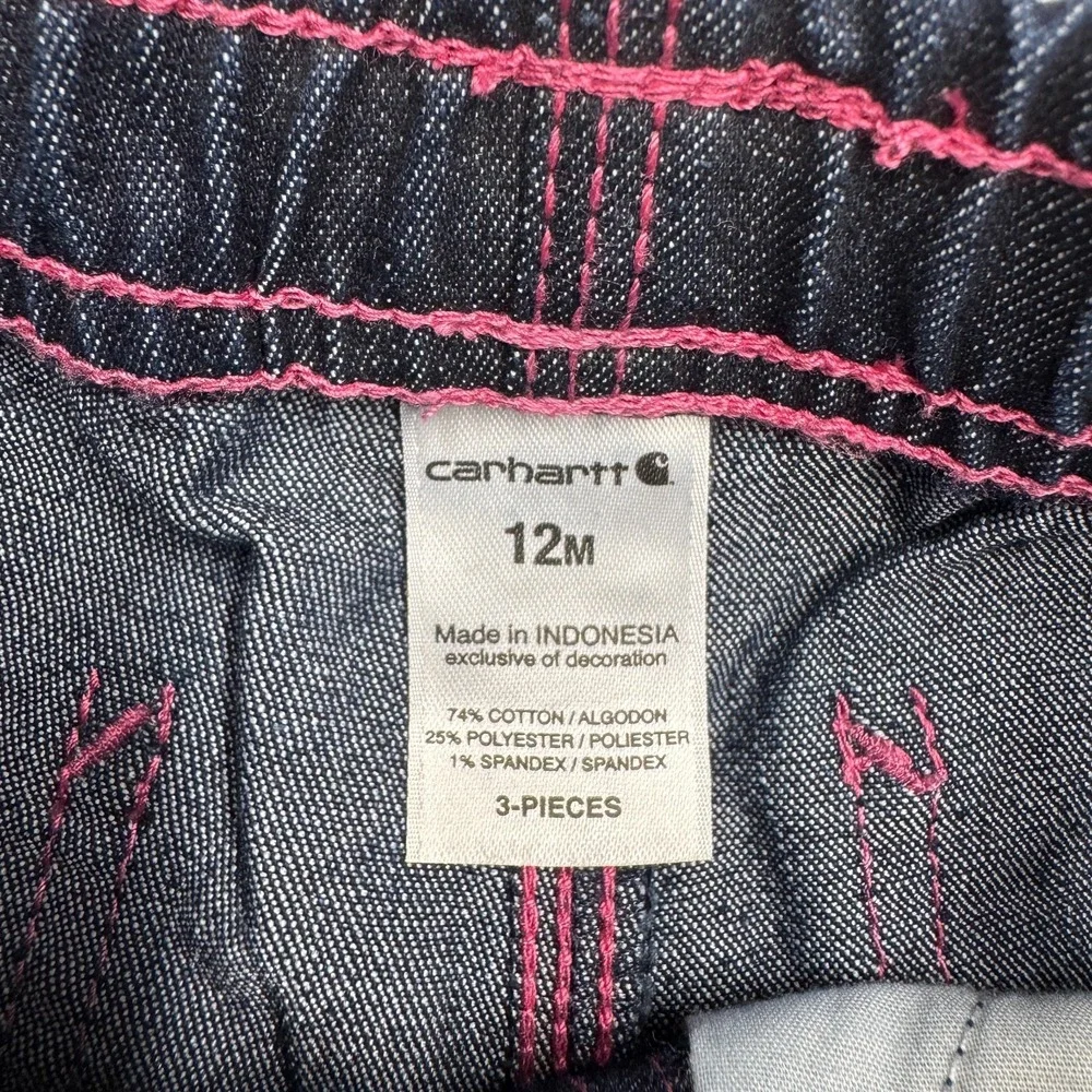 NOWT‎ Girl Size 12 Month Carhartt Denim Shorts and Shirt Set Logo Pink